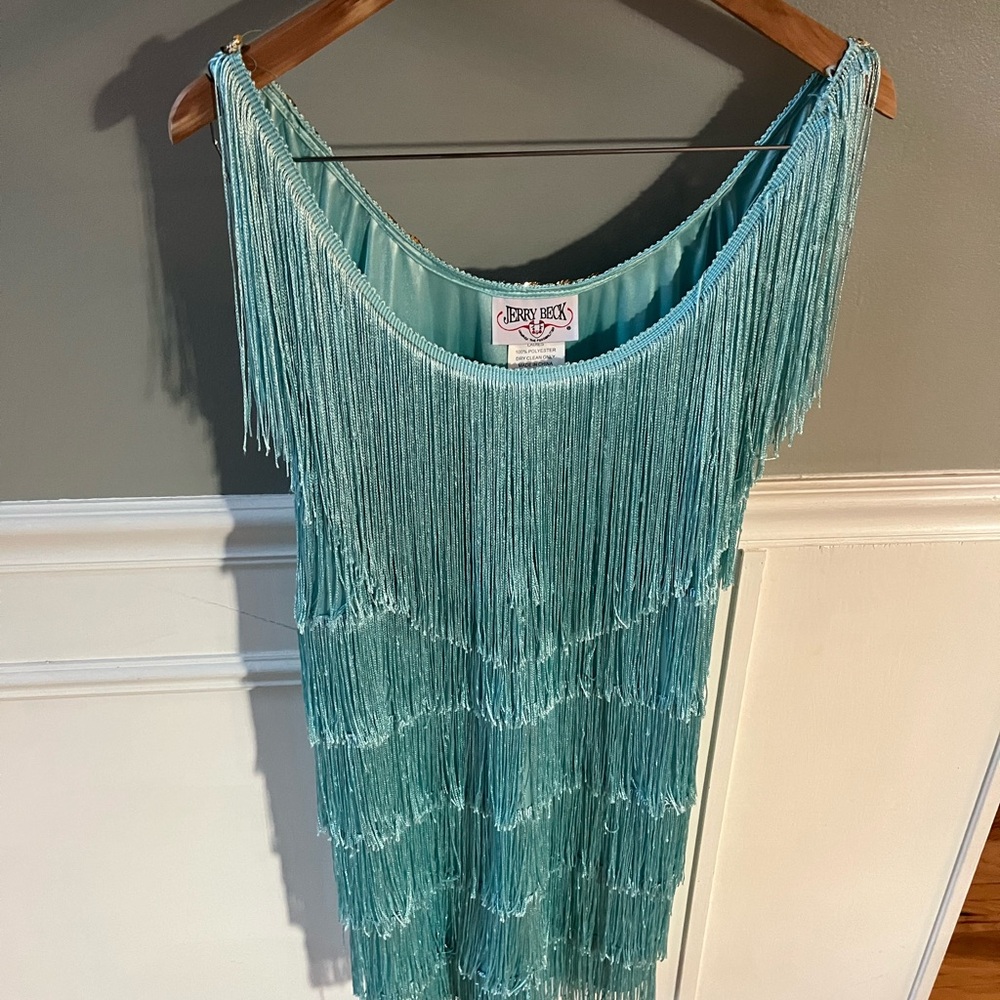 Teal Fringe Cocktail Dress